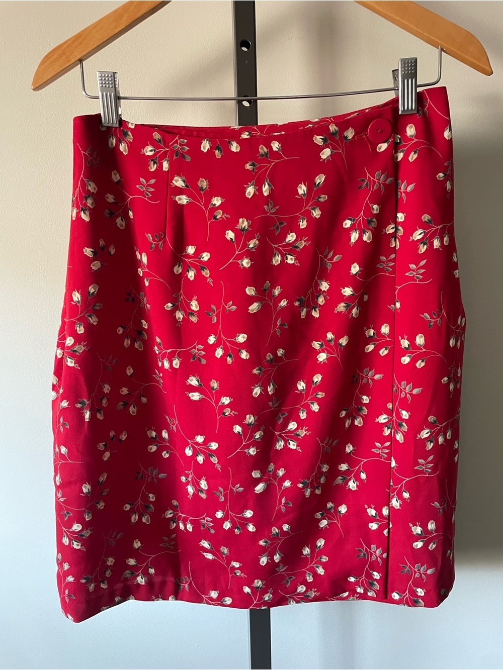 90s Vintage Ditsy Floral Grunge Wrap Mini Skirt Cottagecore Red - Picture 4 of 5